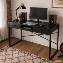 rasomasis stalas 80 - Rašomasis stalas su stalčiais Akord Furniture Factory Elonis, 123 cm x 48 cm, 80.5 cm, juoda sp. - 2 nuotrauka
