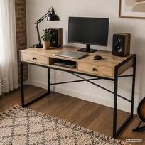 ermitazas stalai - Rašomasis stalas su stalčiais Akord Furniture Factory Elonis, 123 cm x 48 cm, 80.5 cm, juoda sp./artisan oak sp. - 2 nuotrauka