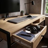 ermitazas stalai - Rašomasis stalas su stalčiais Akord Furniture Factory Elonis, 123 cm x 48 cm, 80.5 cm, juoda sp./artisan oak sp. - 4 nuotrauka