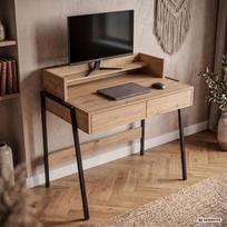 ermitazas stalai - Rašomasis stalas su stalčiais Akord Furniture Factory Flux, 48 cm x 78 cm, 95 cm, juoda sp./artisan oak sp. - 2 nuotrauka