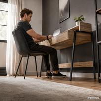 ermitazas stalai - Rašomasis stalas su stalčiais Akord Furniture Factory Flux, 48 cm x 78 cm, 95 cm, juoda sp./artisan oak sp. - 3 nuotrauka