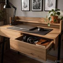 ermitazas stalai - Rašomasis stalas su stalčiais Akord Furniture Factory Flux, 48 cm x 78 cm, 95 cm, juoda sp./artisan oak sp. - 4 nuotrauka