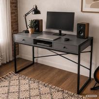 ermitazas stalai - Rašomasis stalas su stalčiais Akord Furniture Factory Elonis, 123 cm x 48 cm, 80.5 cm, grafito sp./juoda sp. - 2 nuotrauka