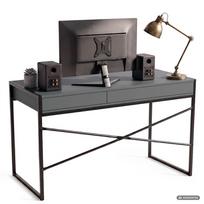 ermitazas stalai - Rašomasis stalas su stalčiais Akord Furniture Factory Elonis, 123 cm x 48 cm, 80.5 cm, grafito sp./juoda sp. - 6 nuotrauka
