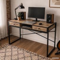 ermitazas stalai - Rašomasis stalas su stalčiais Akord Furniture Factory Elonis, 123 cm x 48 cm, 80.5 cm, juoda sp./oak craft sp. - 2 nuotrauka