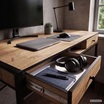 ermitazas stalai - Rašomasis stalas su stalčiais Akord Furniture Factory Elonis, 123 cm x 48 cm, 80.5 cm, juoda sp./oak craft sp. - 4 nuotrauka