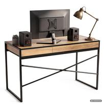ermitazas stalai - Rašomasis stalas su stalčiais Akord Furniture Factory Elonis, 123 cm x 48 cm, 80.5 cm, juoda sp./oak craft sp. - 6 nuotrauka