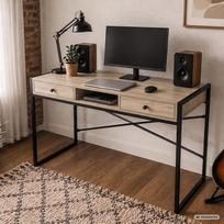 rasomasis stalas 80 - Rašomasis stalas su stalčiais Akord Furniture Factory Elonis, 123 cm x 48 cm, 80.5 cm, juoda sp./sonoma ąžuolo sp. - 2 nuotrauka