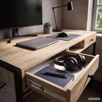 rasomasis stalas 80 - Rašomasis stalas su stalčiais Akord Furniture Factory Elonis, 123 cm x 48 cm, 80.5 cm, juoda sp./sonoma ąžuolo sp. - 4 nuotrauka