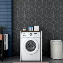 skalbimo masinos spintele - Kalune Design Washing Machine Cabinet KD103 - 2341, balta/riešuto, 60 cm x 65 cm x 91.8 cm - 2 nuotrauka