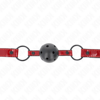bdsm - Burnos dirželis Kink Shiny Leatherette Ball, juodas/raudonas - 3 nuotrauka