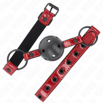 bdsm - Burnos dirželis Kink Shiny Leatherette Ball, juodas/raudonas - 4 nuotrauka