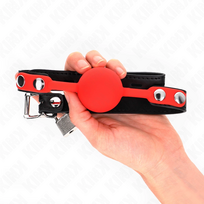 fetisui - Burnos dirželis Kink Silicone Ball Lock, juodas/raudonas - 4 nuotrauka