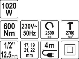 elektrinis smuginis verzliasukis - YATO  YT-82021 1020W 1/2" 600Nm - 2 nuotrauka