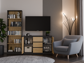 komoda akord - Komoda Akord Malwa 2D2S, antracito/ąžuolo, 120 cm x 30 cm x 75 cm - 2 nuotrauka