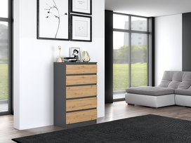x m5 - Komoda Malwa M5, antracito/ąžuolo, 40 cm x 70 cm x 109.5 cm - 2 nuotrauka