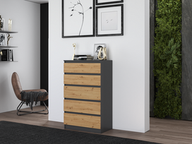 x m5 - Komoda Malwa M5, antracito/ąžuolo, 40 cm x 70 cm x 109.5 cm - 3 nuotrauka