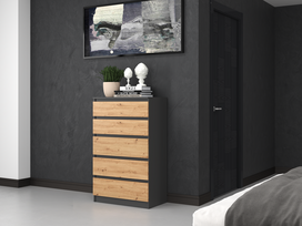 x m5 - Komoda Malwa M5, antracito/ąžuolo, 40 cm x 70 cm x 109.5 cm - 5 nuotrauka
