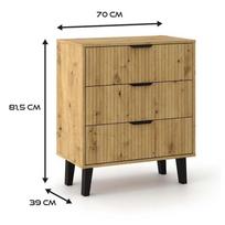 komoda 70 cm - Komoda Akord Scandi 3S Slim, ruda/juoda, 70 cm x 39 cm x 81.5 cm - 4 nuotrauka