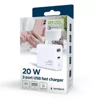 type 1 charger - CHARGER USB 20W 2PORT/TA-UC-PDQC20L-W-01 GEMBIRD - 7 nuotrauka