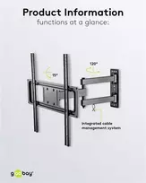 laikiklis 55 coliu televizoriui - Laikiklis Goobay | TV Wall Mount Basic | FULLMOTION (M) | Wall mount | Black - 8 nuotrauka
