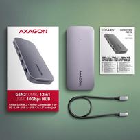 usb 100w laidas - AXAGON USB-C 10Gbps GEN2COMBO 12in1 Hub HMC-12GM2 Juodas (Black) - 3 nuotrauka