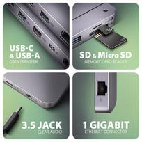 usb 100w laidas - AXAGON USB-C 10Gbps GEN2COMBO 12in1 Hub HMC-12GM2 Juodas (Black) - 10 nuotrauka