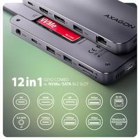 usb 100w laidas - AXAGON USB-C 10Gbps GEN2COMBO 12in1 Hub HMC-12GM2 Juodas (Black) - 11 nuotrauka