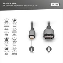 displayport 2.1 kabelis - Digitus DB-340106-020-S 8K DisplayPort Adapter Cable, Mini DP į DP, 2 m Juodas (Black) - 4 nuotrauka