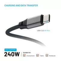 usb laidas magnetinis - Fixed ,  Magnetinis pintas kabelis USB-C/USB-C, 240W, 2m, pilkas (Gray) - 3 nuotrauka