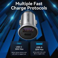 usb c pakrovejas - MOBILE CHARGER CAR USB/2P GRAY FFBH0 VENTION - 10 nuotrauka