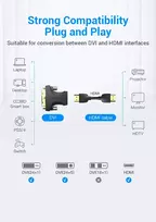 kabelis hdmi dvi - Vention HDMI į DVI adapteris AILB0 Juodas (Black) - 6 nuotrauka