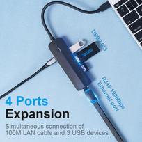 usb b c - USB-C iki 3x USB 2.0, RJ45, Micro-B Hub Vention TGOBB 0.15m, juodas - 6 nuotrauka