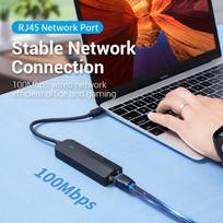 usb b c - USB-C iki 3x USB 2.0, RJ45, Micro-B Hub Vention TGOBB 0.15m, juodas - 8 nuotrauka
