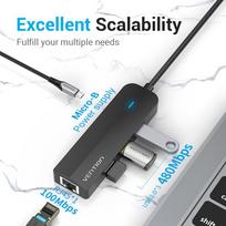 usb b c - USB-C iki 3x USB 2.0, RJ45, Micro-B Hub Vention TGOBB 0.15m, juodas - 12 nuotrauka