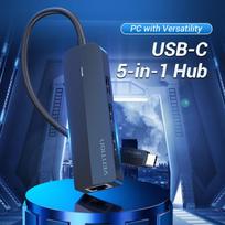 usb b c - USB-C iki 3x USB 2.0, RJ45, Micro-B Hub Vention TGOBB 0.15m, juodas - 13 nuotrauka