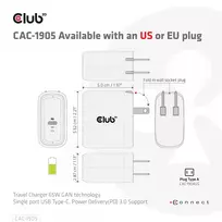 usb c pakrovejas - MOBILE TRAVEL CHARGER USB-C/PPS 65W CAC-1905EU CLUB3D - 4 nuotrauka