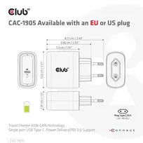 usb c pakrovejas - MOBILE TRAVEL CHARGER USB-C/PPS 65W CAC-1905EU CLUB3D - 5 nuotrauka