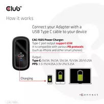 usb c pakrovejas - MOBILE TRAVEL CHARGER USB-C/PPS 65W CAC-1905EU CLUB3D - 6 nuotrauka