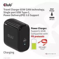 usb c pakrovejas - MOBILE TRAVEL CHARGER USB-C/PPS 65W CAC-1905EU CLUB3D - 7 nuotrauka