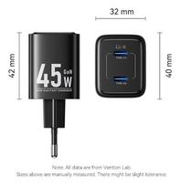 usb c pakrovejas - MOBILE CHARGER WALL 45W USB-C/2P WHITE FEFW0-EU VENTION - 2 nuotrauka