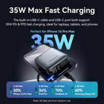 mini power bank - Vention FHEH0 10000 mAh 35W Pilkas (Grey) - 14 nuotrauka