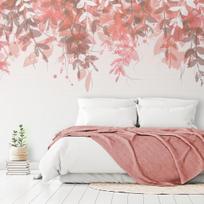 Fototapetas Artgeist Under Vegetation - Hanging Vines Of Pink Leaves On A Neutral Background, 70 cm x 98 cm