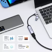 video grabber - Adapteris Unitek Grabber USB-C/USB, HDMI 1.4b, sidabro/juoda - 6 nuotrauka