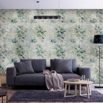 Fototapetas Artgeist Mint Tones - Green Leaf Bouquets On A Retro Patterned Background, 280 cm x 400 cm