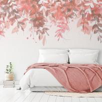 Fototapetas Artgeist Under Vegetation - Hanging Vines Of Pink Leaves On A Neutral Background, 140 cm x 200 cm