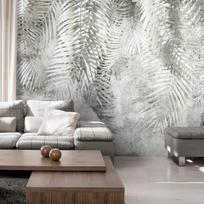 Fototapetas Artgeist Light And Shadow - Grey And White Composition With Floral Motif And Pattern, 210 cm x 294 cm
