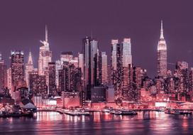 Fototapetas Artgeist Purple Night Over Manhattan - Cityscape Of New York Architecture, 315 cm x 450 cm