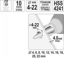 pakopiniai graztai - Pakopinis grąžtas Yato YT-44741; 4-22 mm - 2 nuotrauka