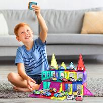 magnetines detales - Magnetinis konstruktorius su mašinėlėmis „Magnetic Blocks”, 68 detalių - 4 nuotrauka
